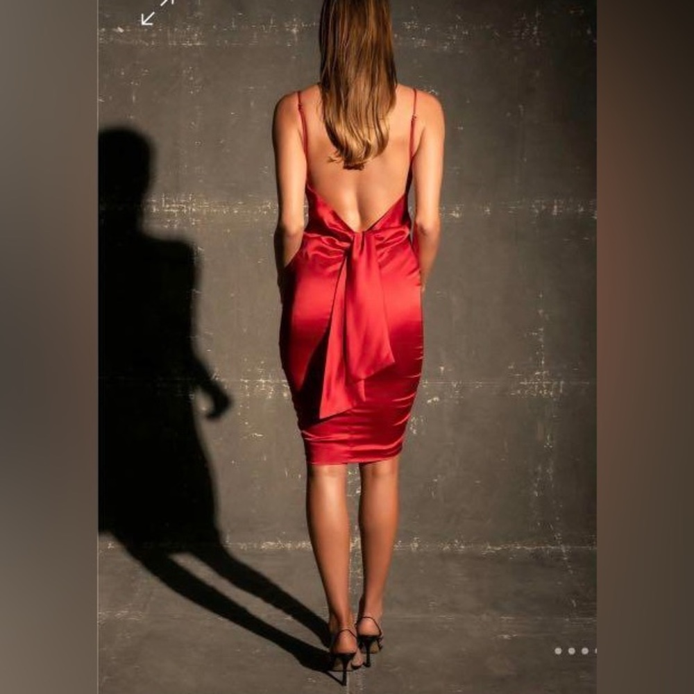 Meshki Tiana Tie Back Satin Cowl Midi Dress